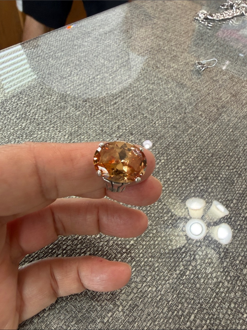 Silpada Classic Silver Ring with Large Amber Gemstone